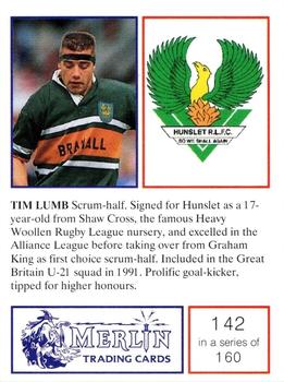 1991 Merlin Rugby League #142 Tim Lumb Back